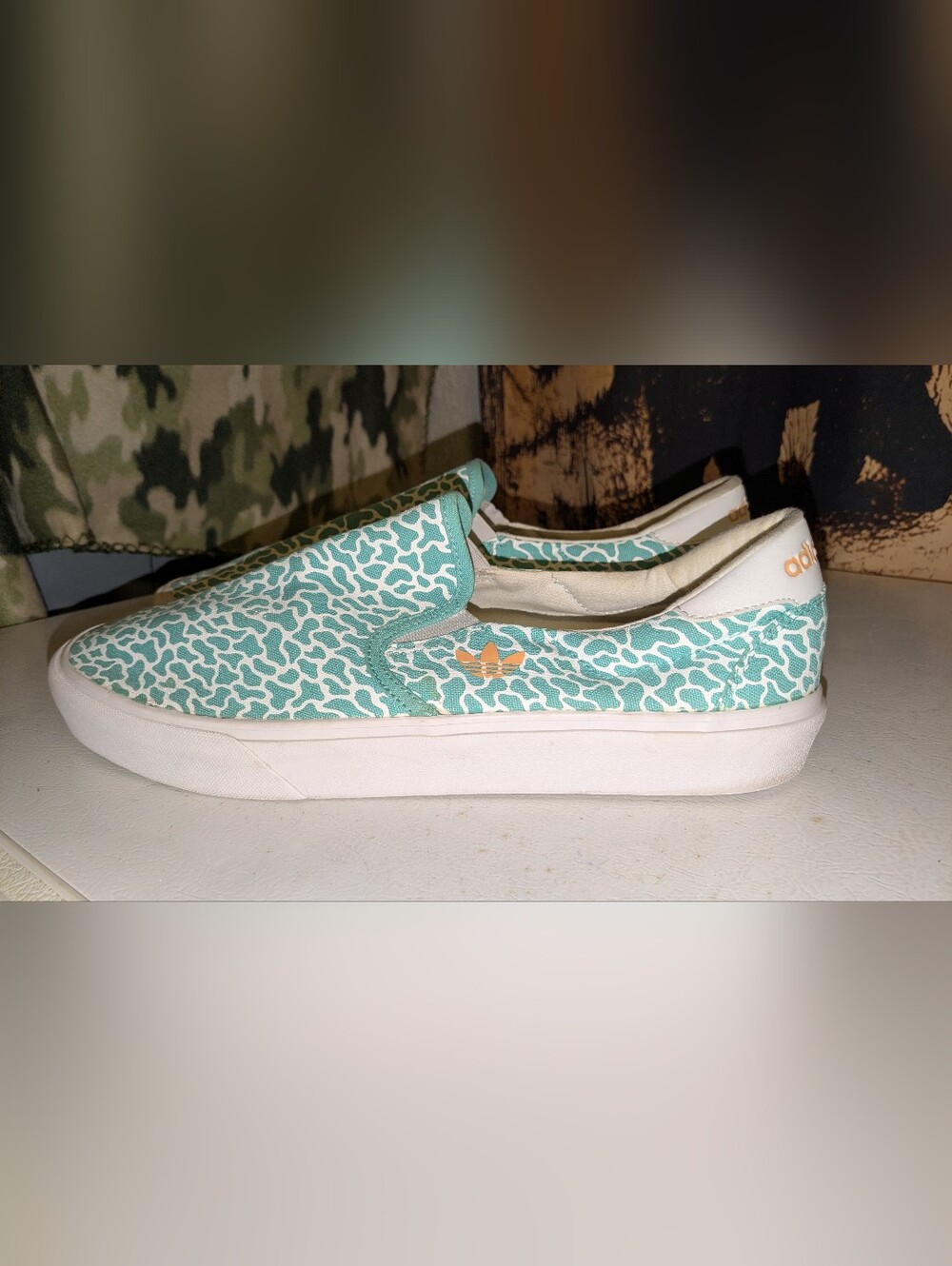 adidas Slip-On Loafers Teal White with Orange Logo